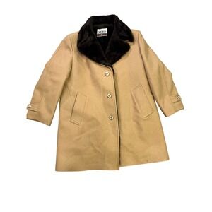 Cresco Vintage Wool Men's Overcoat, Fur Sherling Classic, Size XL/44 Camel/Brown